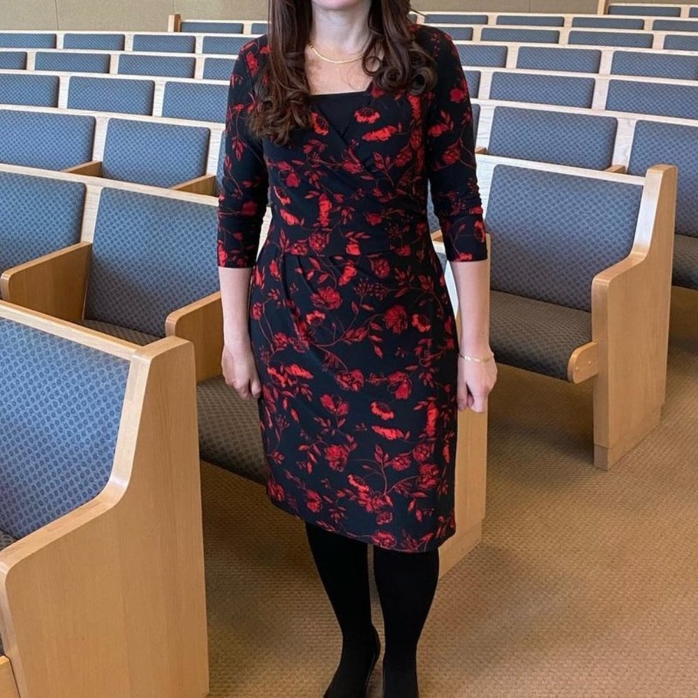 Lauren Ralph Lauren V-neck 3/4 Sleeve Red & Black Floral Dress - size 12